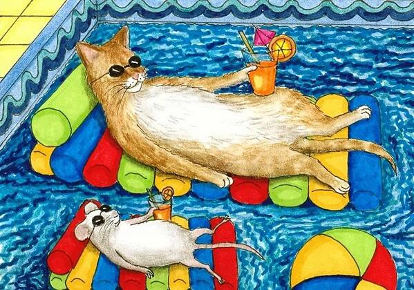 Cat Poster featuring the painting Cat 373 mouse Pool by Lucie Dumas