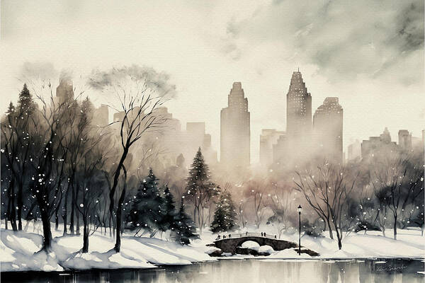Winter Poster featuring the painting Central Park in Winter by Kai Saarto