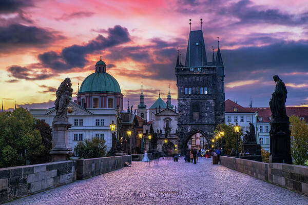 Sunrise Poster featuring the photograph Charles Bridge Sunrise by Andrei Dima