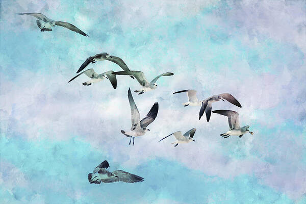 Seagulls Poster featuring the mixed media Chasing the Breadwinner by Peggy Collins