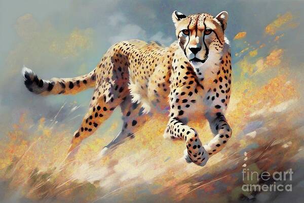 Abstract Poster featuring the digital art Cheetah Speed Chase - 02156 by Philip Preston
