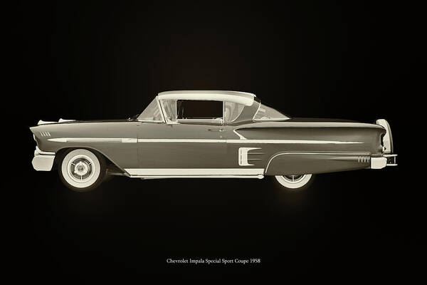 1950s Poster featuring the photograph Chevrolet Impala Special Sport 1958 Black and White by Jan Keteleer