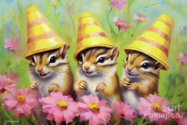 Chipmunks Poster featuring the painting Chipmunk Garden Party by Tina LeCour