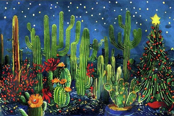 Cactus Poster featuring the digital art Christmas in the Desert by Ally White