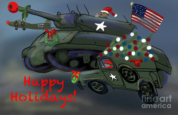 Military Poster featuring the digital art Christmas Tank Race by Doug Gist