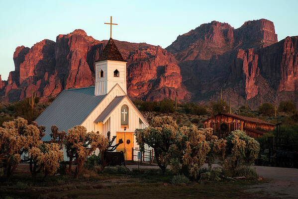 Lost Dutchman Poster featuring the photograph Church at the Superstition Mountains Arizona by Dave Dilli