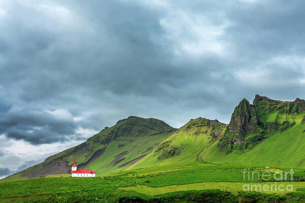 Iceland Poster featuring the photograph Church in the mountains by Delphimages Photo Creations