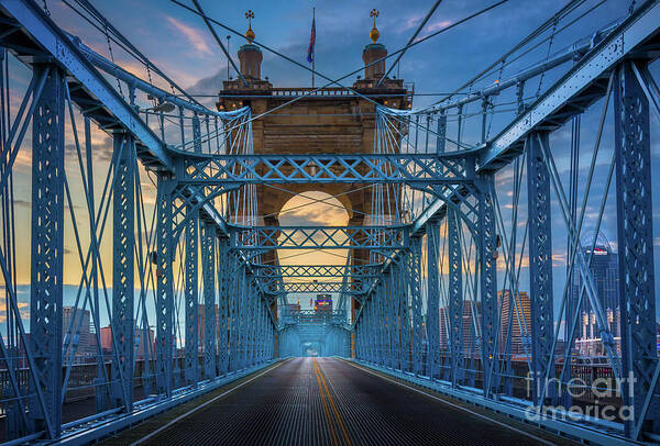 America Poster featuring the photograph Cincinnati Suspension Bridge by Inge Johnsson