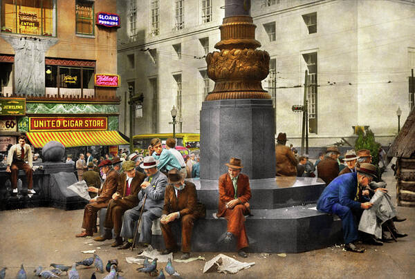 Cincinnati Poster featuring the photograph City - Cincinnati, OH - Feeding the pigeons 1938 by Mike Savad