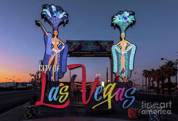 Post Card Poster featuring the photograph City Of Las Vegas Sign at Dusk Post Card by Aloha Art