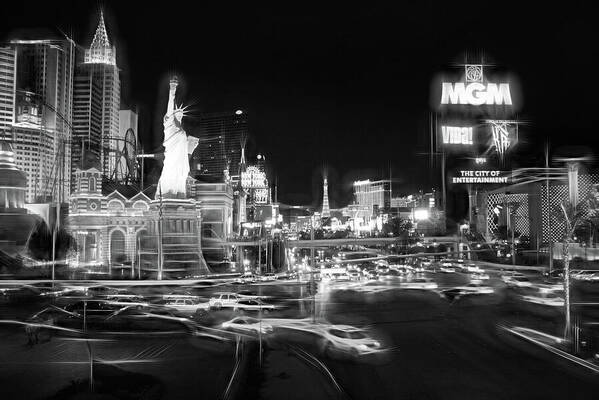 Las Vegas Poster featuring the photograph City of Lights The Strip Las Vegas Black and White by Carol Japp