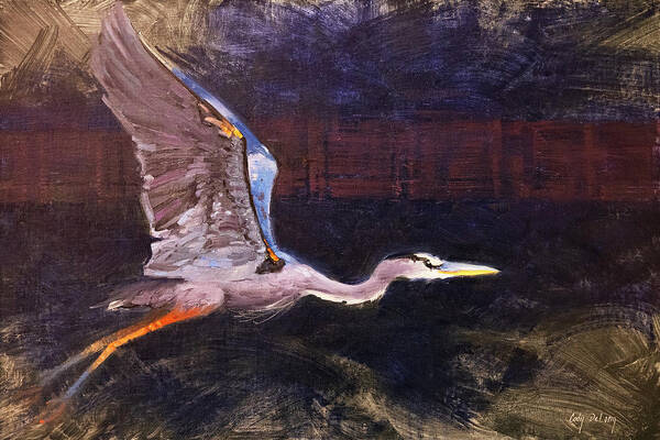 Great Blue Heron Poster featuring the painting Cleared for takeoff by Cody DeLong