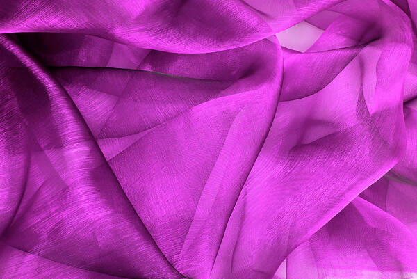 Organza Poster featuring the photograph Close up of the purple wavy organza fabric by Severija Kirilovaite