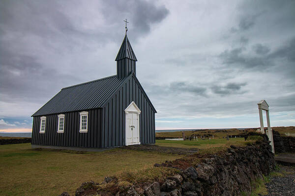 Church Poster featuring the photograph Cloudy Skies Over Budakirkja by Kristia Adams