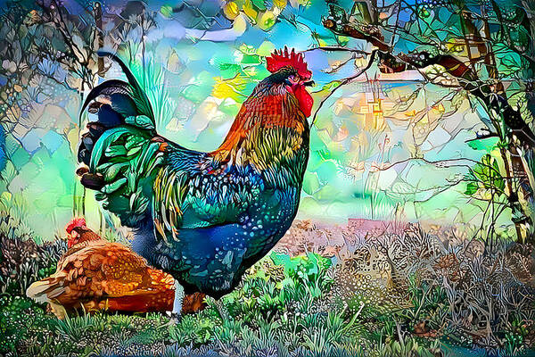 Rooster Poster featuring the mixed media Cogburn and the Mrs. by Debra Kewley