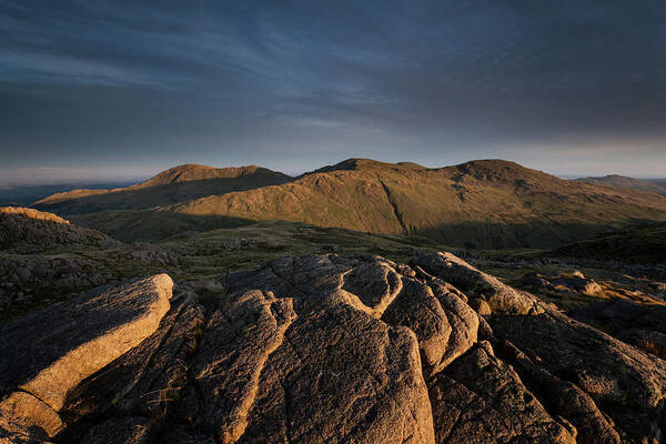 Adventure Poster featuring the photograph Cold Pike and Wetherlam at sunset by Anita Nicholson