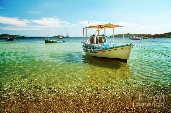 Boat Poster featuring the photograph Colorful Boat in Skiathos, Greece by Jelena Jovanovic
