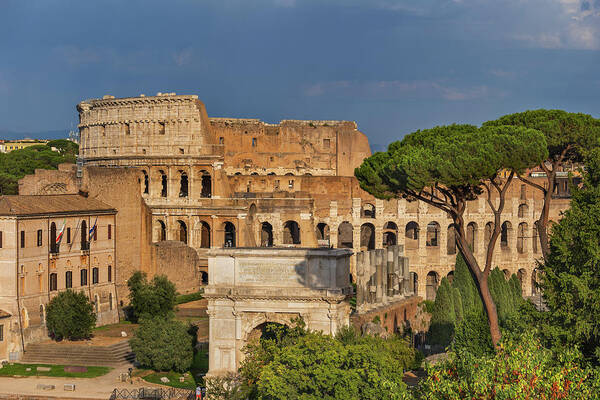 Colosseum Poster featuring the photograph Colosseum and Arch of Titus in Rome by Artur Bogacki