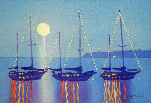 Coronado Poster featuring the painting Coronado Christmas Boats by Mary Helmreich