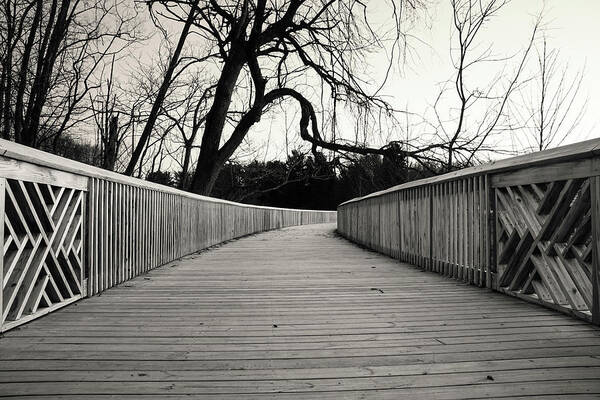 Covered Bridge Park Poster featuring the photograph Covered Bridge Park Greenway Boardwalk Black and White by Jason Fink