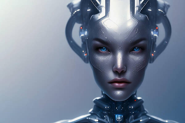 Metal Poster featuring the digital art Cyborg Girl by Manjik Pictures