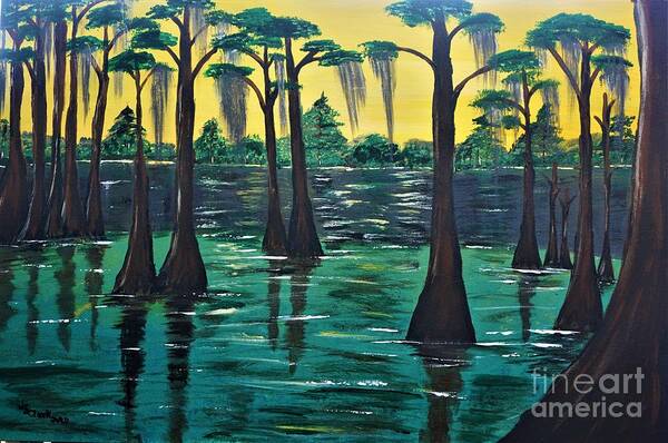 Cypress Tree Poster featuring the painting Cypress Under the Sun by Jimmy Clark