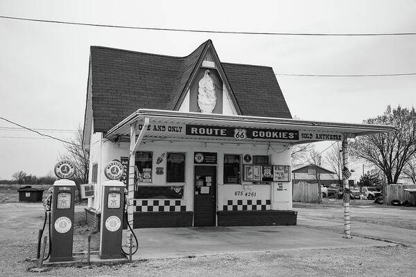 Commerce Oklahoma Poster featuring the photograph Dairy King Ice Cream Shop on Historic Route 66 in Commerce Oklahoma in black and white by Eldon McGraw