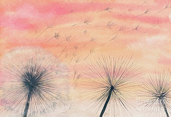 Dandelions Poster featuring the painting Dandelions at Sunset by Lisa Neuman