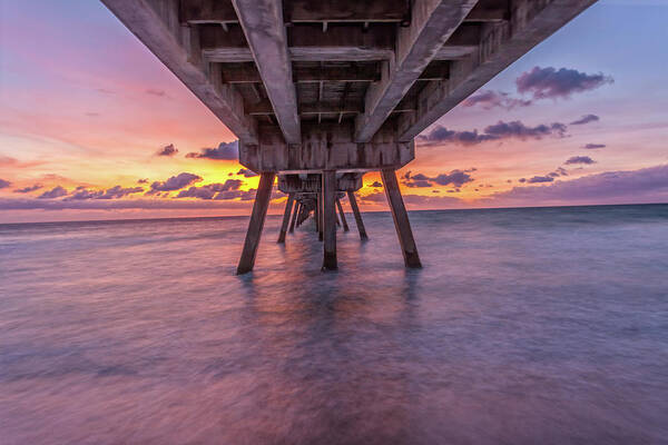 Deerfield Beach Pier Poster featuring the photograph Deerfield sunrise viewunder by Chris Spencer