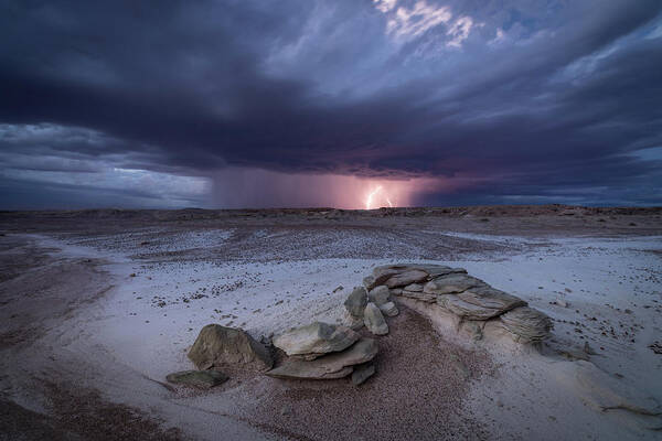 Storm Poster featuring the photograph Desert Storm with Lightning by Wesley Aston