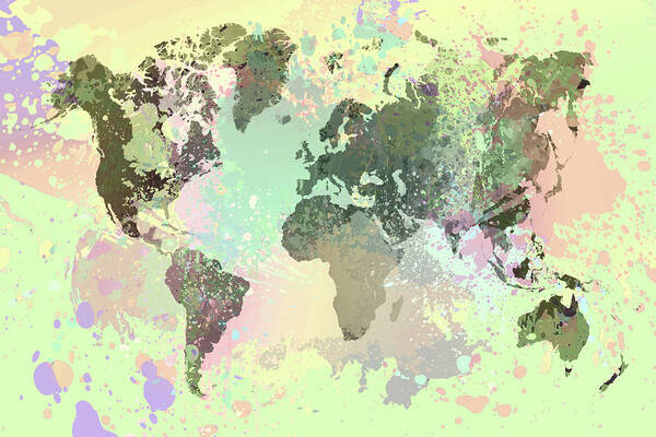 World Poster featuring the digital art Design 158 world map by Lucie Dumas