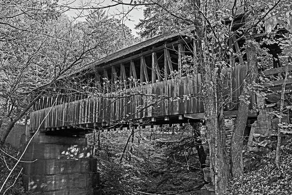 Cornish Poster featuring the photograph Dingleton Hills Covered Bridge Cornish NH Fall Foliage Black and White by Toby McGuire