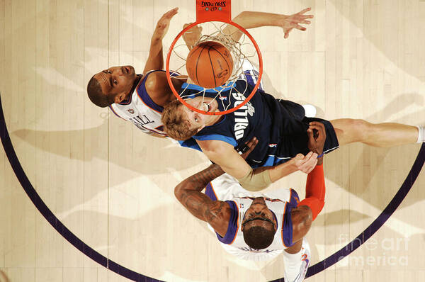 Nba Pro Basketball Poster featuring the photograph Dirk Nowitzki, Grant Hill, and Amar'e Stoudemire by Barry Gossage