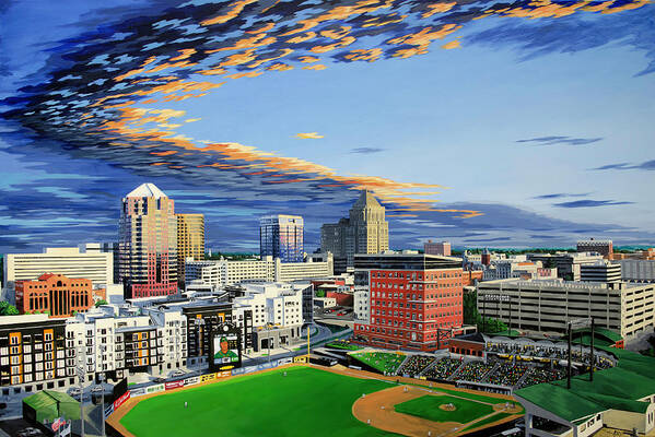 Cityscape Poster featuring the painting Downtown Greensboro NC by John Gibbs