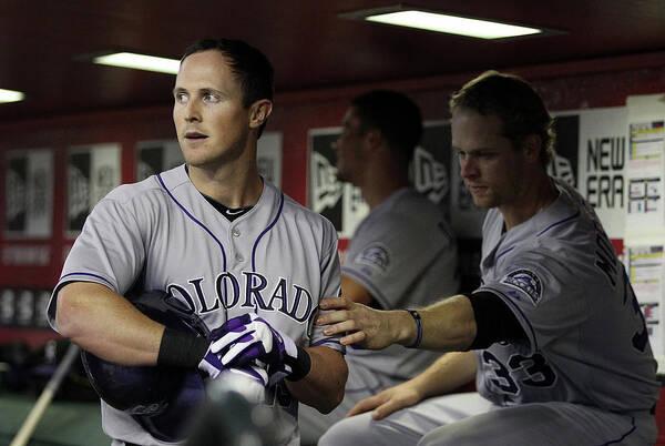 Ninth Inning Poster featuring the photograph Drew Stubbs and Justin Morneau by Christian Petersen