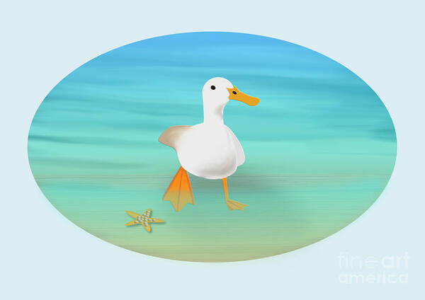 Duck Poster featuring the digital art Duck Paddling in the Summertime by Barefoot Bodeez Art