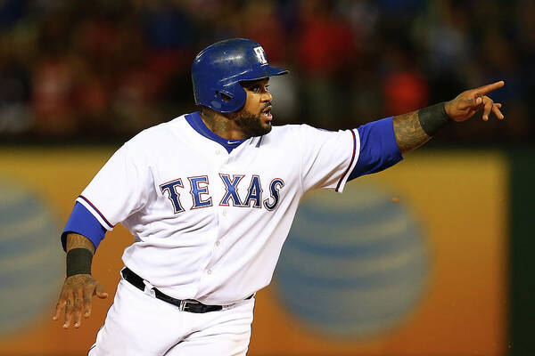 Three Quarter Length Poster featuring the photograph Elvis Andrus and Prince Fielder by Sarah Crabill