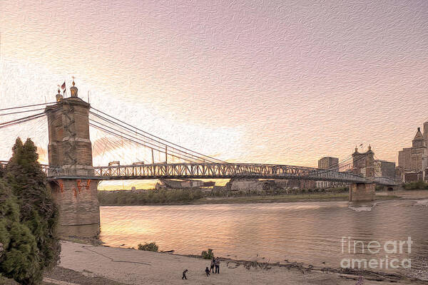 Roebling Poster featuring the photograph Evening on the river by Bentley Davis
