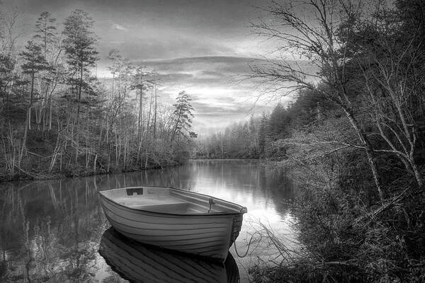 Boats Poster featuring the photograph Evening Quiet Black and White by Debra and Dave Vanderlaan