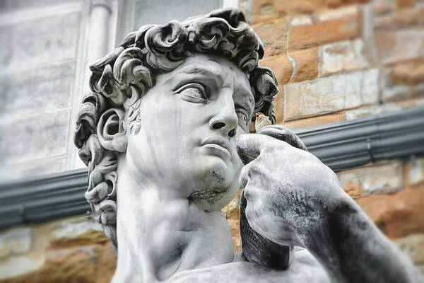 David Poster featuring the photograph Face of David by Michelangelo Florence Italy by Carol Japp