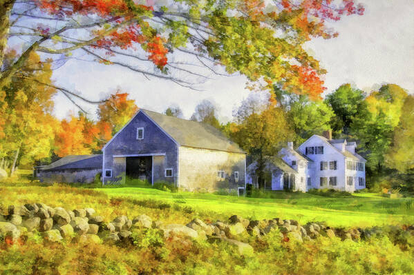 Landscape Poster featuring the photograph Farmhouse and Barn Scene in Autumn by Betty Denise
