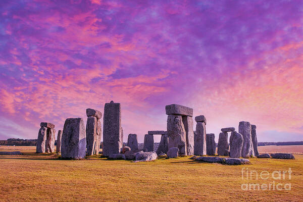 Standing Rocks Poster featuring the photograph Fire in the Sky over Stonehenge by Susan Vineyard