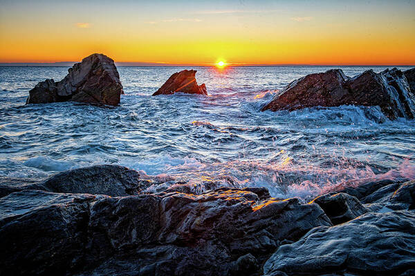 New Hampshire Poster featuring the photograph First Light, Marginal Way 2023 by Jeff Sinon