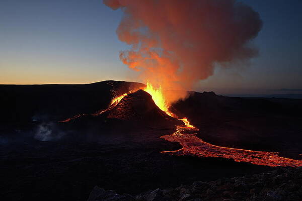 Volcano Poster featuring the photograph Flowing fire by Christopher Mathews