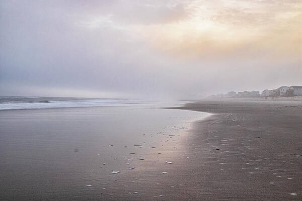 Emerald Isle Poster featuring the photograph Foggy Sunset at Emerald Isle North Carolina by Bob Decker