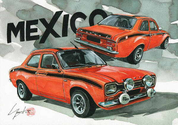Ford Poster featuring the painting Ford Escort Mexico by Yoshiharu Miyakawa