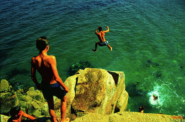 Cliff Diving Poster featuring the photograph Free Fall - Cliff Jumping, Mediterranean, France by Earth And Spirit