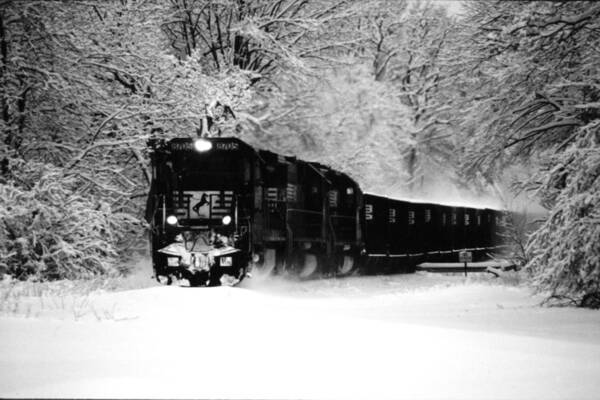 Winter Poster featuring the photograph Freight Train in Snowstorm 2 by Roger Soule