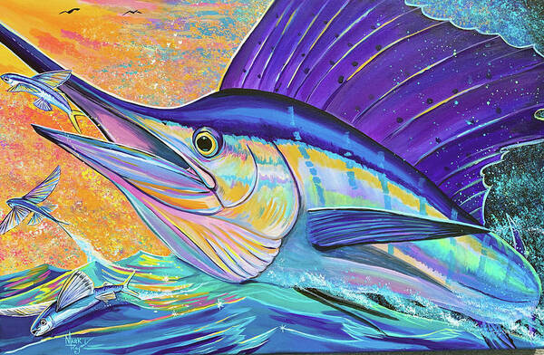 Sailfish Poster featuring the painting From Dusk to Dawn by Mark Ray