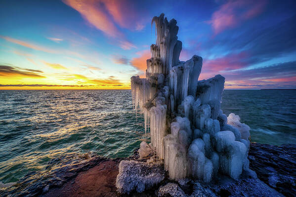 Door County Poster featuring the photograph Frozen Sunrise by Brad Bellisle